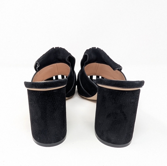 Gucci Size 40 Marmont Suede Fringe Mules Kiltie Heels Sandals Double G - Picture 10 of 15